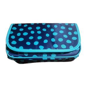 Thirty one make up travel cosmetic case w mirror in blue / teal polka dot